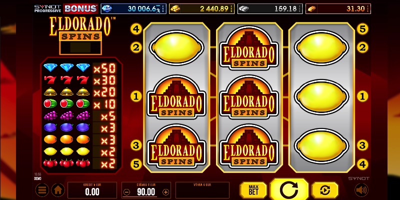 Eldorado Spins automat Synot gameplay jackpot symboly výherné kombinácie online kasíno