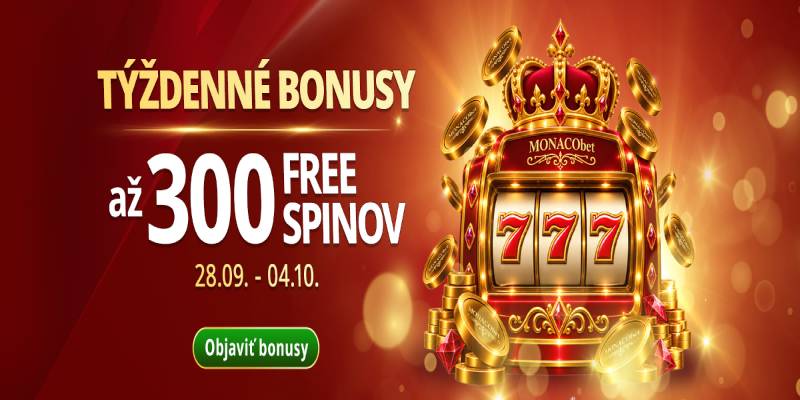 MONACObet kasíno Týždenné bonusy a v hre opäť 300 free spinov